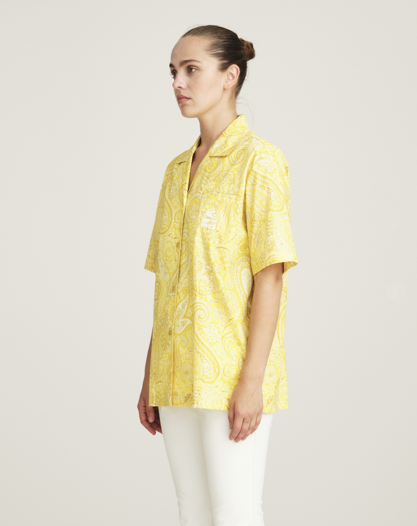 Etro - Yellow Paisley Printed Oversized Cotton Shirt 38